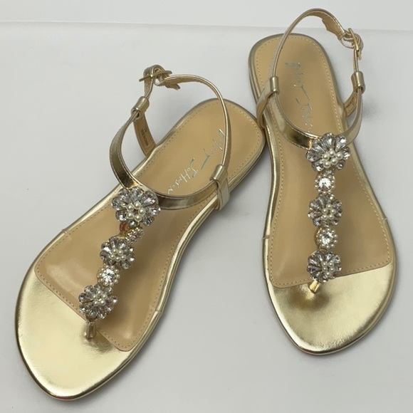 Blue by Betsey Johnson Shoes - Betsey Johnson Alta Gold Rhinestone Embellished T-Strap Wedding Thong Sandals
